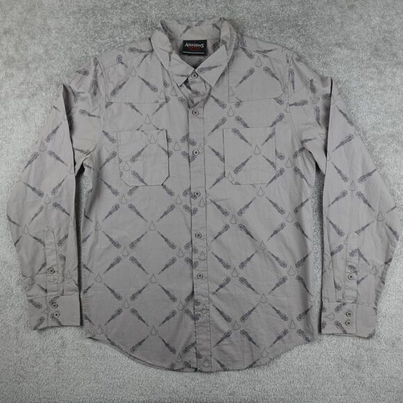 Assassins Creed Shirt Men's M Gray Hidden Blade AOP Button Up Limited Edition - Picture 1 of 13